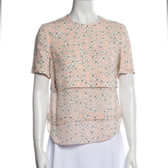 A.L.C. XS Silk Floral Print Layered Top Peach - Picture 3 of 7
